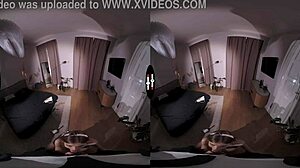 Dark room VR handjob blows shaved brunette pussy?
