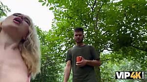 Tattooed Blonde Greta Foss Fucks Hunter Desperately in Forest
