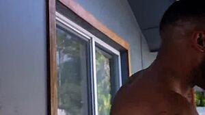 whoa, check out this ebony milf slurping her neighbor's massive black cock!