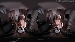 Dark room VR handjob blows shaved brunette pussy?