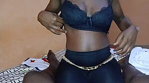 Ebony slimthick girlfriend rides tight pussy homemade