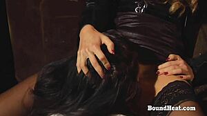 on her knees licking mistress pussy till she orgasms hard