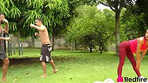 Niara Pessanha's juicy ass trained outdoor anal DP