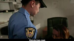 Sexy Petite Asian Teen 18+ Rides Guard's Cock On Office Chair