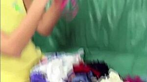 Blonde babe shoplifts panties now fingers wet pussy in store.