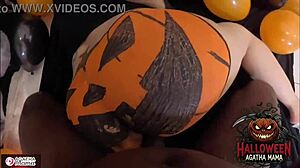 Agatha Mommy's BBC Fucks Brazilian MILF's Halloween Jack O'Lantern