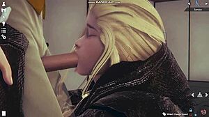 Blonde in lingerie whips then fucks hard in honey select game