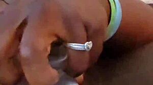 Ebony wife rams toys deep in her fat ass for wild solo anal