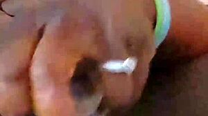 Ebony wife rams toys deep in her fat ass for wild solo anal