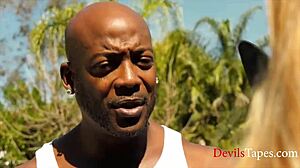 Grateful Petite Teen Rewards Black Stepdad with Outdoor Monster Cock Ride