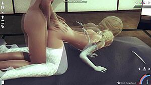 Blonde in lingerie whips then fucks hard in honey select game