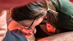 Girlfriend's glasses fog up giving first-time homemade blowjob ever