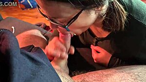 Girlfriend's glasses fog up giving first-time homemade blowjob ever