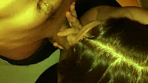 Euro mommy blows young stud's huge cock and boobs