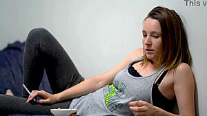 hey cutie brunette smokes teases her blue-eyed petite body