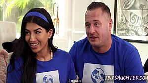 tiny 18+ daughter overwhelmed by family's rough interracial group lust