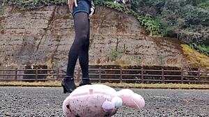 Japanese crossdresser crushes toys in fetish play