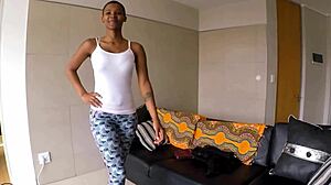 Big tits ebony milf spread wide by white cock