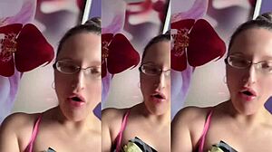 Chewing up huge food fetish treats while fucking tall glasses babe missionary