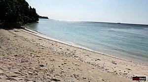 Pissing On Shocked Skinny Beach Babe Leaves Her Wet And Mouthful