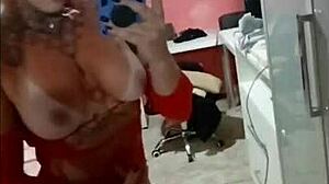 tanned redhead fitness babe flaunts athletic ass curves