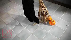 halloween witch regina noir strips black bunny suit backstage