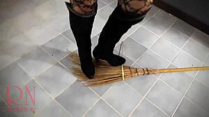 halloween witch regina noir strips black bunny suit backstage