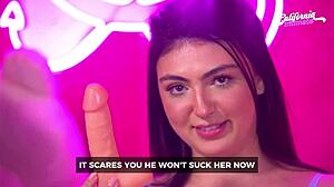 brazilian lesbians gabi saleh clara wellen toy each other to big tit orgasms