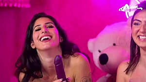 brazilian lesbians gabi saleh clara wellen toy each other to big tit orgasms