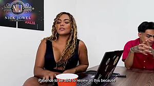 boss latina milf carla morelli rides big white cock hard?