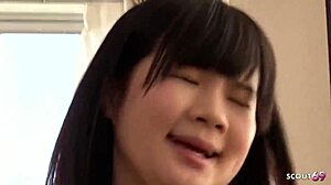 petite japanese teen seduces old neighbor for creampie ride