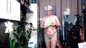 Filming Elderly Secretary's Pussy Elasticity Test With Dildo Insertion