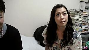 Tricked Japanese cougar into amateur MMF threesome uncensored JAV