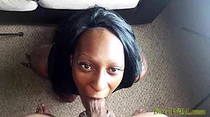 Ghetto girl takes monster cock blowjob to facial cumshot