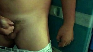 Asian boy strokes cock to thick solo handjob creampie