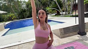 Perfect body blonde abbylove7 yoga by pool