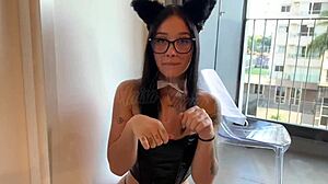 friend licks milk off my feet after turning her cat