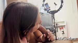 Latina caught sucking friend's cock as muscular husband walks in