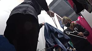 Hey, check out this hidden cam catching her perfect pantyhose legs and juicy ass in the fitting room...