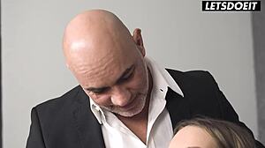 skinny elena lux rides boss's huge cock in risky anal creampie affair