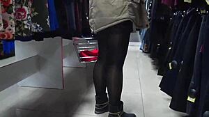 Hey, check out this hidden cam catching her perfect pantyhose legs and juicy ass in the fitting room...