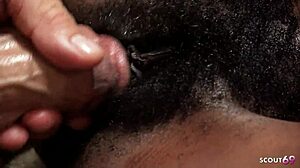 yo check this hairy ebony with saggy tits taking white creampie!