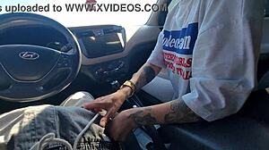 brunette babe deepthroats monster cock in taxi pays with mouthful cum