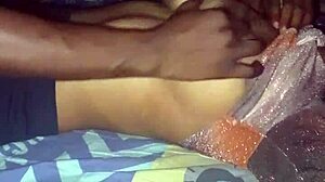 Massaging my big tits girlfriend see through bra