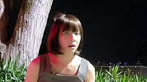 ting xuan the chinese shemale pees publicly then masturbates outdoors