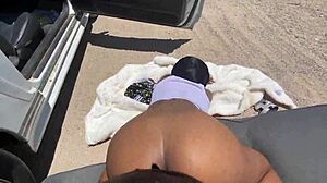 skinny ebony babe bends for fat bbc doggystyle outdoors
