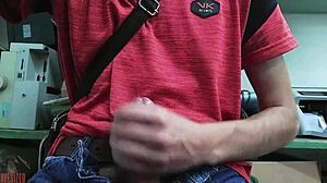 skinny girl strokes monster cock at desk naked