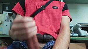 skinny girl strokes monster cock at desk naked