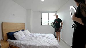 Pregnant photoshoot model fucks pornstar boyfriend then joins photographer for monster cock threesome