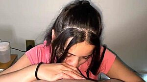 naughty latina brunette deepthroats big cock with hard tits out?